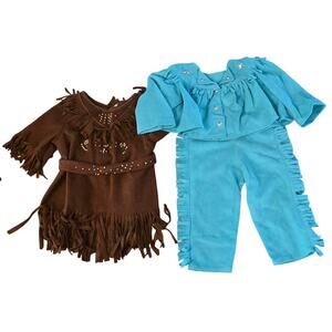 Vintage 90's Handmade‎ 18" Doll Cowgirl & Indian pocahontas Costumes ruffles